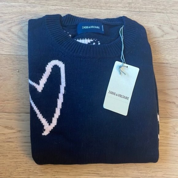ZADIG & Voltaire Size M Marcus Heart ❤️ Sweater Navy - Picture 3 of 11